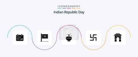 Illustration for Indian Republic Day Glyph 5 Icon Pack Including religion. indian. deepam. church. lamp - Royalty Free Image