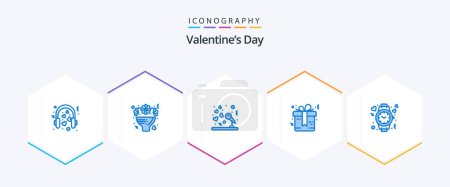 Illustration for Valentines Day 25 Blue icon pack including wedding. gift. roses. bow. music - Royalty Free Image