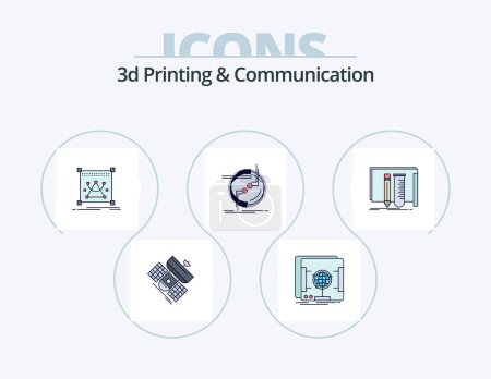 Illustration for 3d Printing And Communication Line Filled Icon Pack 5 Icon Design. communication. broadcast. network. resize. editing - Royalty Free Image