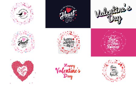 Illustration for Vector illustration of a heart-shaped wreath with Happy Valentine's Day text - Royalty Free Image