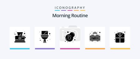 Illustration for Morning Routine Glyph 5 Icon Pack Including . shirt. breakfast. office. digital clock. Creative Icons Design - Royalty Free Image