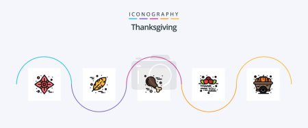 Ilustración de Thanksgiving Line Filled Flat 5 Icon Pack Including squash. autumn. poultry. thanksgiving. gratitude - Imagen libre de derechos