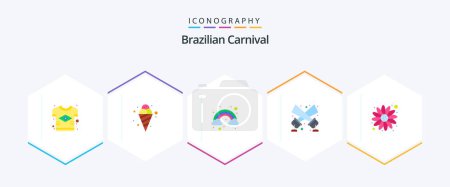 Illustration for Brazilian Carnival 25 Flat icon pack including flower. disco light. cold. spotlight. flashlight - Royalty Free Image