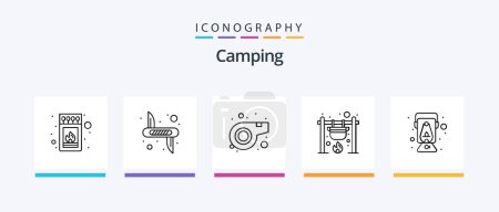 Téléchargez les illustrations : Camping Line 5 Icon Pack Including . house. fire. bird. gasoline. Creative Icons Design - en licence libre de droit