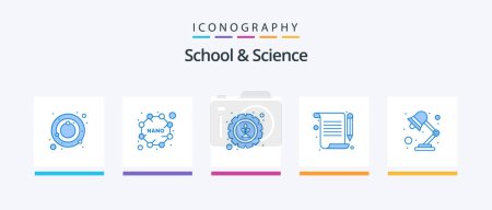 Illustration for School And Science Blue 5 Icon Pack Including light. gear. writing. document. Creative Icons Design - Royalty Free Image