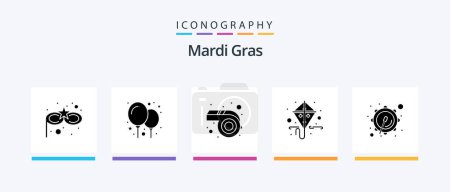 Illustration for Mardi Gras Glyph 5 Icon Pack Including . parade. whistle. drum. spring. Creative Icons Design - Royalty Free Image