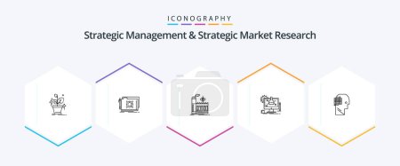 Illustration for Strategic Management And Strategic Market Research 25 Line icon pack including think. technology. mill. it. chemical - Royalty Free Image