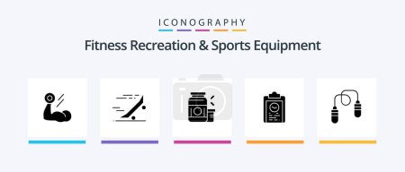 Ilustración de Fitness Recreation And Sports Equipment Glyph 5 Icon Pack Including plan. clipboard. skate board. supplement. protein. Creative Icons Design - Imagen libre de derechos