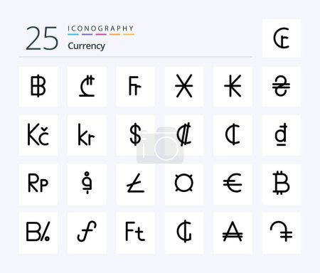 Illustration for Currency 25 Line Filled icon pack including kip. money. franc. coin. denarius - Royalty Free Image
