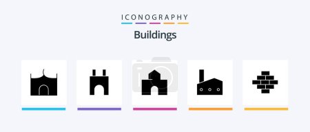 Téléchargez les illustrations : Buildings Glyph 5 Icon Pack Including construction. bricks. landmark. nuclear plant. industrial plant. Creative Icons Design - en licence libre de droit