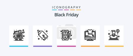 Téléchargez les illustrations : Black Friday Line 5 Icon Pack Including buy. purchases. sale. gift. online. Creative Icons Design - en licence libre de droit