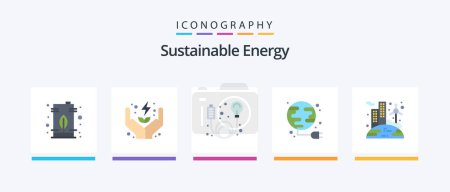 Illustration for Sustainable Energy Flat 5 Icon Pack Including energy. power. care. plug. energy. Creative Icons Design - Royalty Free Image