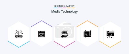 Ilustración de Media Technology 25 Glyph icon pack including technology. app. video. movie. hands - Imagen libre de derechos