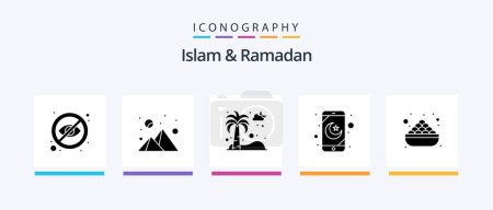 Ilustración de Islam And Ramadan Glyph 5 Icon Pack Including food. prayer application. dates. mobile application. cloud. Creative Icons Design - Imagen libre de derechos