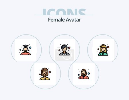 Illustration for Female Avatar Line Filled Icon Pack 5 Icon Design. doctor. lady. beauty. female worker. avatar - Royalty Free Image