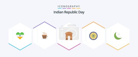 Illustration for Indian Republic Day 25 Flat icon pack including india. circle. culture. temple. indian - Royalty Free Image
