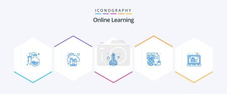 Illustration for Online Learning 25 Blue icon pack including globe. online. education. education. rocket - Royalty Free Image