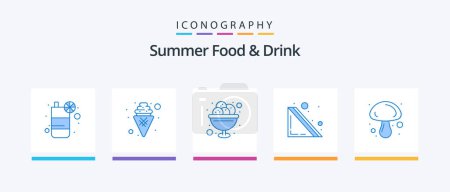 Téléchargez les illustrations : Summer Food and Drink Blue 5 Icon Pack Including food. bread. bowl. sandwich. sweet. Creative Icons Design - en licence libre de droit