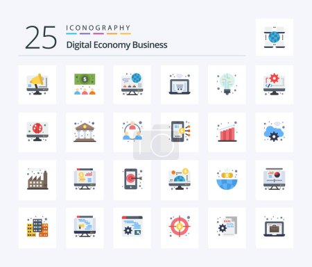 Illustration for Digital Economy Business 25 Flat Color icon pack including coding. bulb. online. light. laptop - Royalty Free Image