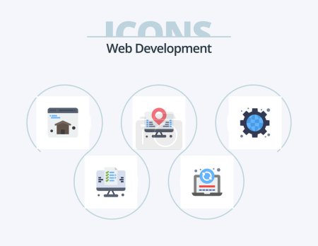 Illustration for Web Development Flat Icon Pack 5 Icon Design. web. gear. browser. map. internet - Royalty Free Image
