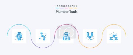 Illustration for Plumber Blue 5 Icon Pack Including plumber. plumbing. man. plumber. leak - Royalty Free Image