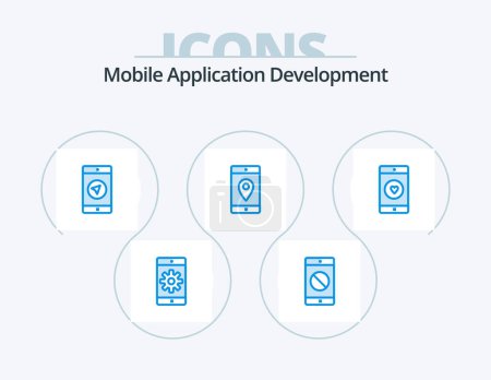 Téléchargez les illustrations : Mobile Application Development Blue Icon Pack 5 Icon Design. mobile. map. message. location. mobile - en licence libre de droit