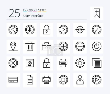 Illustration for User Interface 25 Line icon pack including tick. aim. unlocked. target. right - Royalty Free Image