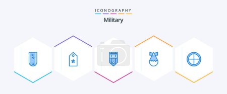 Illustration for Military 25 Blue icon pack including weapon. bomb. star. tag. rank - Royalty Free Image