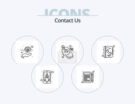 Illustration for Contact Us Line Icon Pack 5 Icon Design. favourite. support. call. hand. email - Royalty Free Image