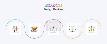 Téléchargez les illustrations : Design Thinking Flat 5 Icon Pack Including solution. bulb. pms. draw. tool - en licence libre de droit