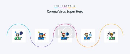 Illustration for Corona Virus Super Hero Line Filled Flat 5 Icon Pack Including beard. scientist. doctor. professor. lab - Royalty Free Image