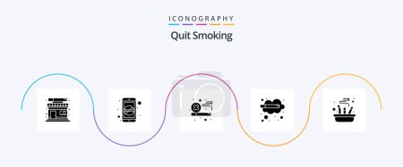 Illustration for Quit Smoking Glyph 5 Icon Pack Including ashtray. smoke. block. quit. addict - Royalty Free Image