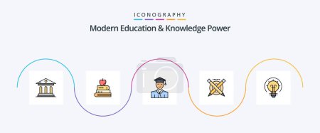 Téléchargez les illustrations : Modern Education And Knowledge Power Line Filled Flat 5 Icon Pack Including energy. line. student. pen. pencil - en licence libre de droit
