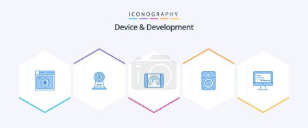 Illustration for Device And Development 25 Blue icon pack including monitore. education. interaction. music. speaker - Royalty Free Image
