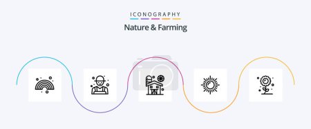Téléchargez les illustrations : Nature And Farming Line 5 Icon Pack Including plant. farming. agriculture. sun. landscape - en licence libre de droit