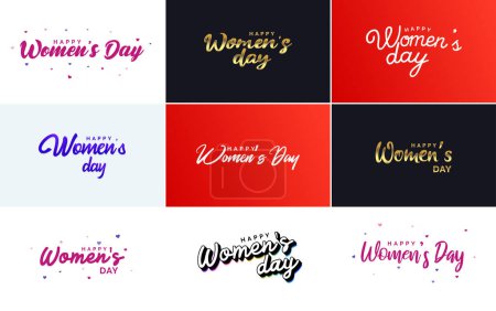 Ilustración de Happy Women's Day greeting card template with hand lettering text design creative typography suitable for holiday greetings; vector illustration - Imagen libre de derechos