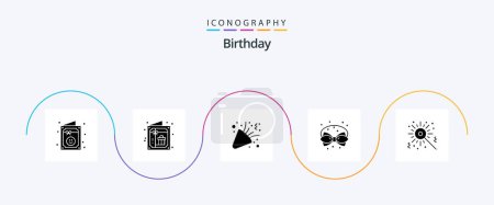 Téléchargez les illustrations : Birthday Glyph 5 Icon Pack Including . birthday. birthday. bengal fire. ribbon - en licence libre de droit