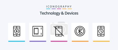 Téléchargez les illustrations : Devices Line 5 Icon Pack Including systems. electronics. chip. devices. equipment. Creative Icons Design - en licence libre de droit