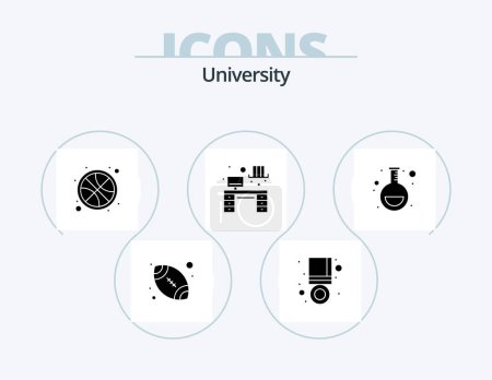 Ilustración de University Glyph Icon Pack 5 Icon Design. lab. table. basketball. study desk. interior - Imagen libre de derechos