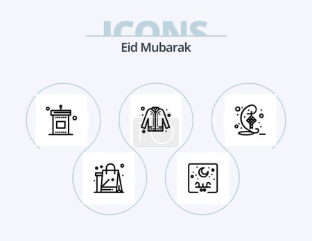 Téléchargez les illustrations : Eid Mubarak Line Icon Pack 5 Icon Design. eid. fashion. stamp. trouser. islam - en licence libre de droit