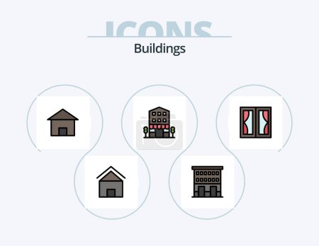Téléchargez les illustrations : Buildings Line Filled Icon Pack 5 Icon Design. furniture. buildings. historical building. hut. home - en licence libre de droit