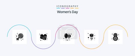 Téléchargez les illustrations : Womens Day Glyph 5 Icon Pack Including gift. day. balloon. tulip. flower - en licence libre de droit