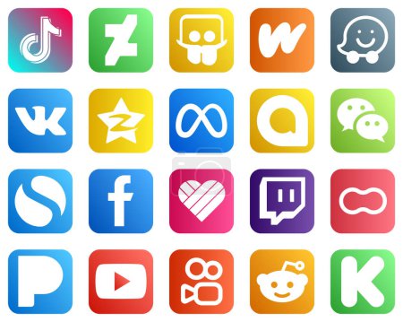 Illustration for 20 Social Media Icons for Your Business such as wechat. facebook. literature. meta and tencent icons. Customizable and unique - Royalty Free Image