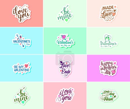 Téléchargez les illustrations : Love-Filled Valentine's Day Typography Stickers - en licence libre de droit