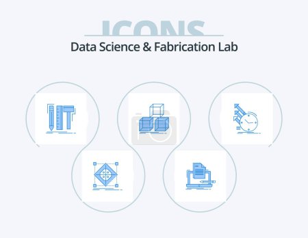 Téléchargez les illustrations : Data Science And Fabrication Lab Blue Icon Pack 5 Icon Design. stackd. arrange. list. pencil. digital - en licence libre de droit
