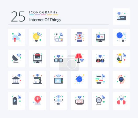 Illustration for Internet Of Things 25 Flat Color icon pack including global. television. technology. smart. phone - Royalty Free Image