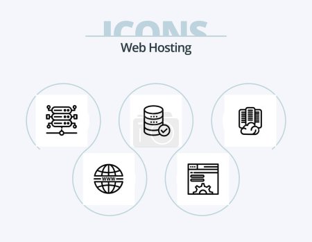 Téléchargez les illustrations : Web Hosting Line Icon Pack 5 Icon Design. web. data. server rack. analytics. data - en licence libre de droit