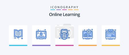 Photo for Online Learning Blue 5 Icon Pack Including learn. content. education. business. headphone. Creative Icons Design - Royalty Free Image