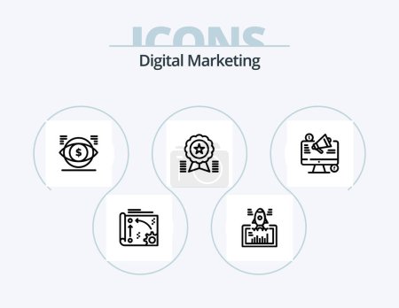 Téléchargez les illustrations : Digital Marketing Line Icon Pack 5 Icon Design. cog. api. box. advertisment. announcement - en licence libre de droit