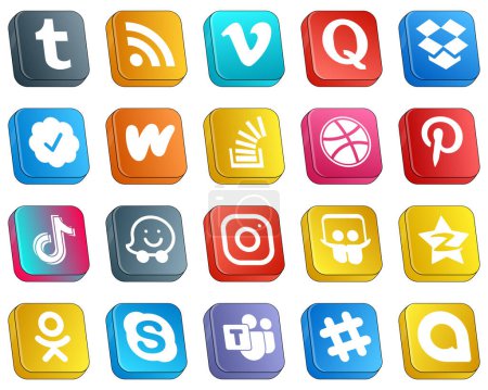 Ilustración de 20 Stylish Isometric 3D Social Media Icons such as tiktok. dribbble. twitter verified badge. overflow and question icons. Creative and professional - Imagen libre de derechos
